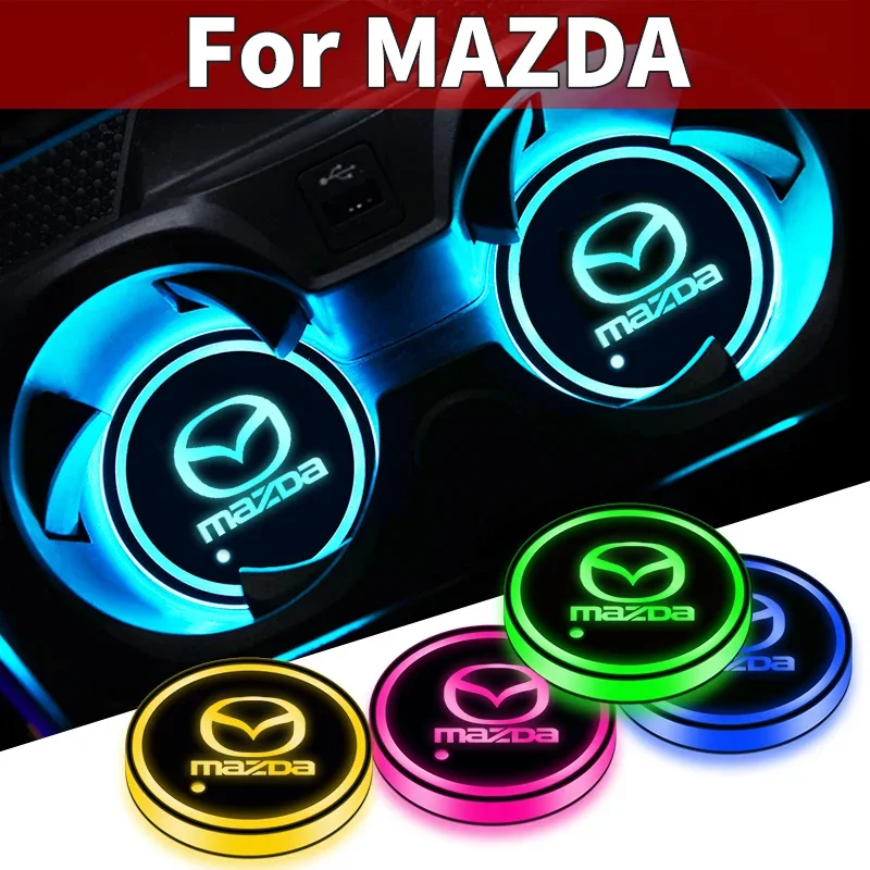 Car LED Luminous Coaster 7 Colors Cup Mat For Mazda 3 6 Atenza Axela Demio CX-5 CX5 CX-3 CX7 CX-9 2015 2016 2017 2018 2019 2021