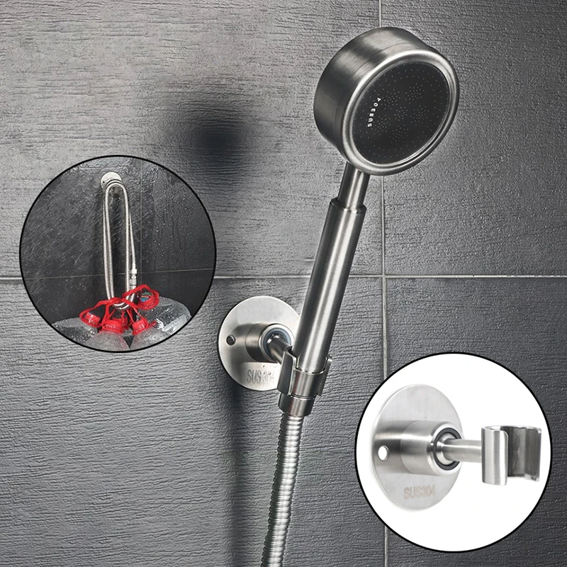 Stainless Steel Bathroom Easy Install Shower Head Holder Hotel With Screws Durable Heavy Duty Wall Mounted Home Adjustable Angle