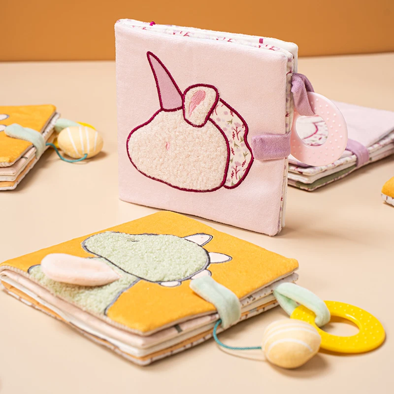 كتب قماشية كرتونية للأطفال مع حلقات تسنين لعبة حسية للتعلم المبكر للرضع لعبة كتاب الأنشطة التفاعلية هدايا لحديثي الولادة