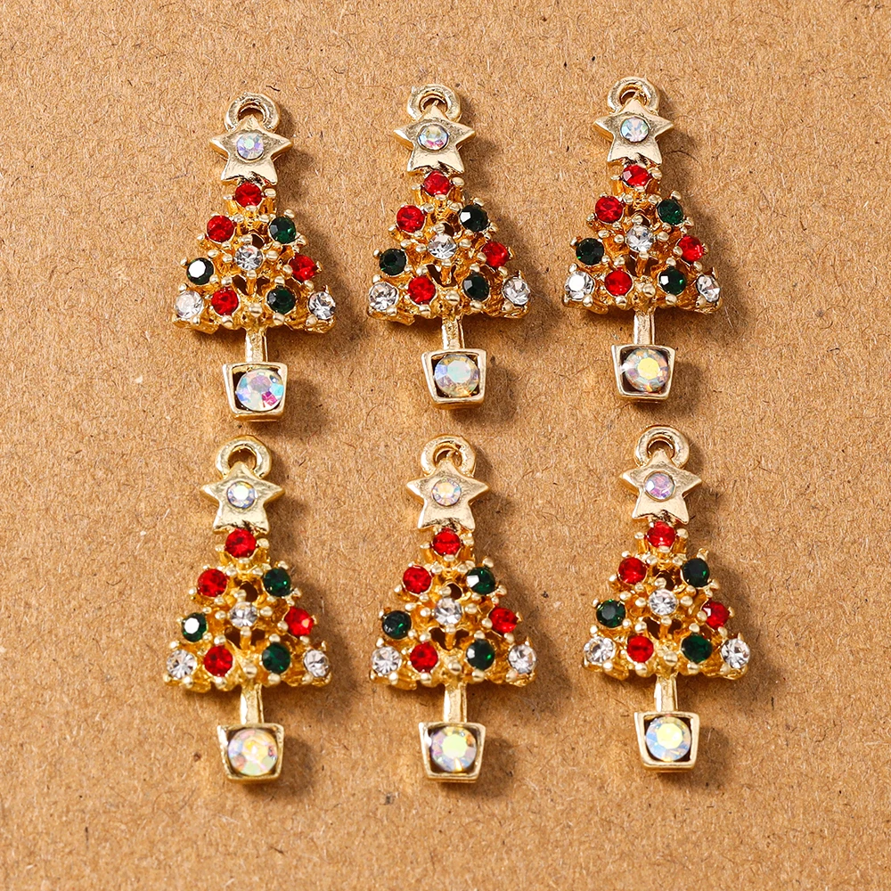 

10pcs Luxury Crystal CZ Christmas Tree Charms Pendants for Jewelry Making Earrings Necklace DIY New Year Gift Accessories
