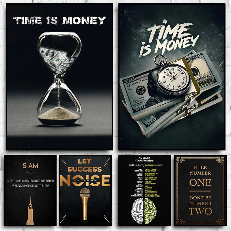 Time Is Money Motivational Poster Canvas Art Prints Success Steps Modern Art Paintings on The Wall Art Pictures Room Decor Gifts