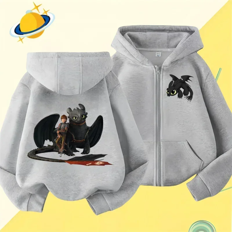 Dragon Master Children\'s zipper hoodie Tooth cartoon print autumn/Winter long-sleeved sweatshirt casual boys and girls clothing