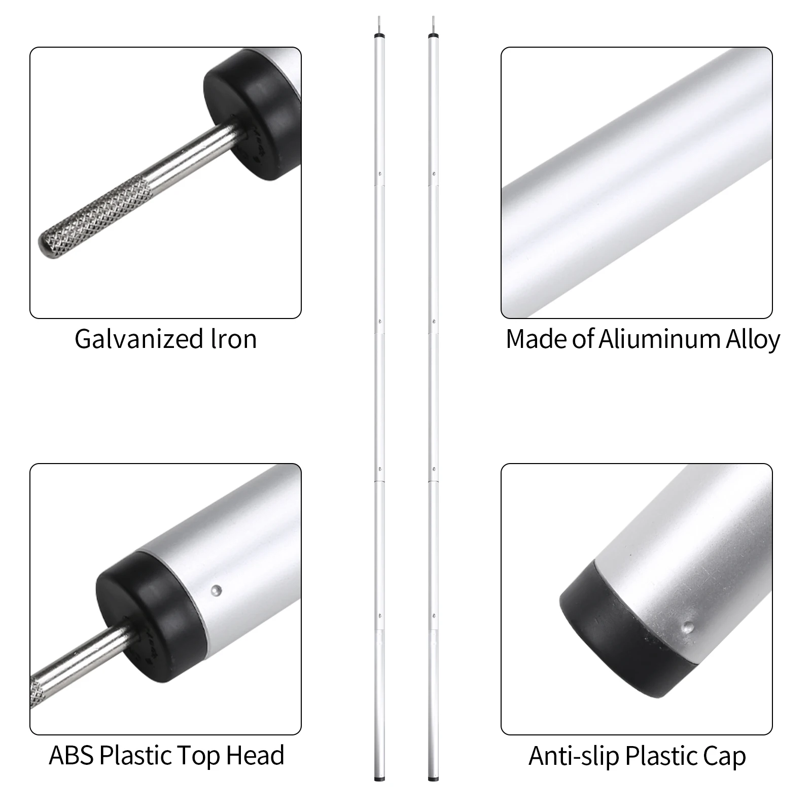 2,3 m verstellbare Camping-Planenstangen aus Aluminiumlegierung, teleskopierbar, tragbar, verstellbare Zeltstangen für Strand, Camping, Unterschlupf, Markise – Detail 17