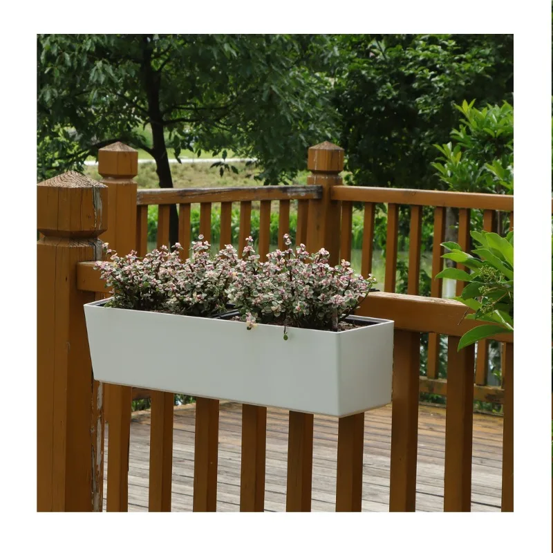 Adjustable L-Shaped Hanging Flower Box Pots Self-Watering Planter Brackets Window Balcony Railing Glazed Metal Deck Holder Pot