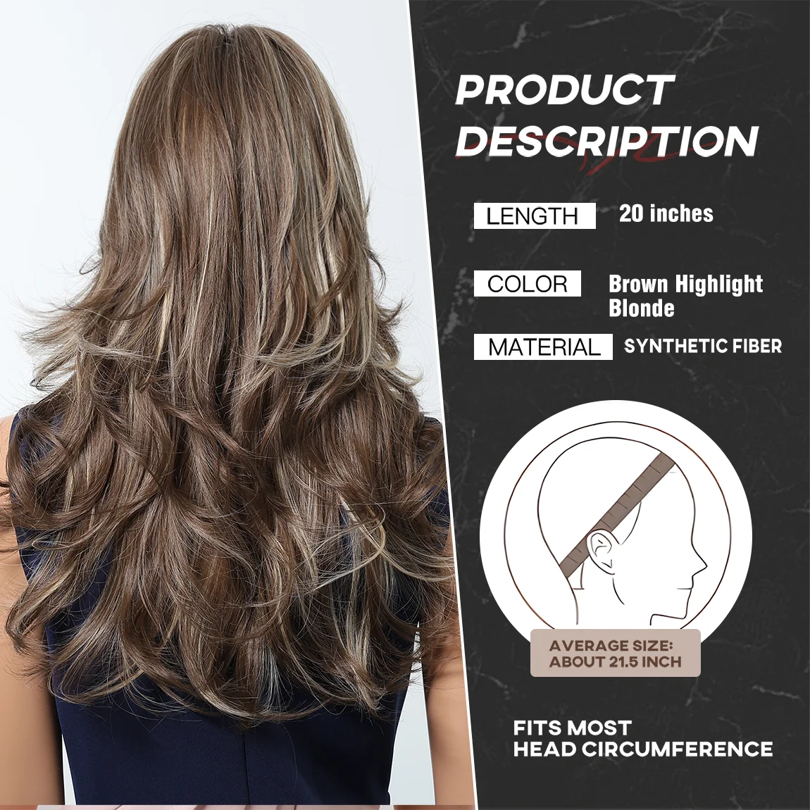 20in Curly Brown Highlight Blonde Wig With Bangs Synthetic Long Wavy Brown Hair Wig for Women Daily Cosplay Christmas Party Wig