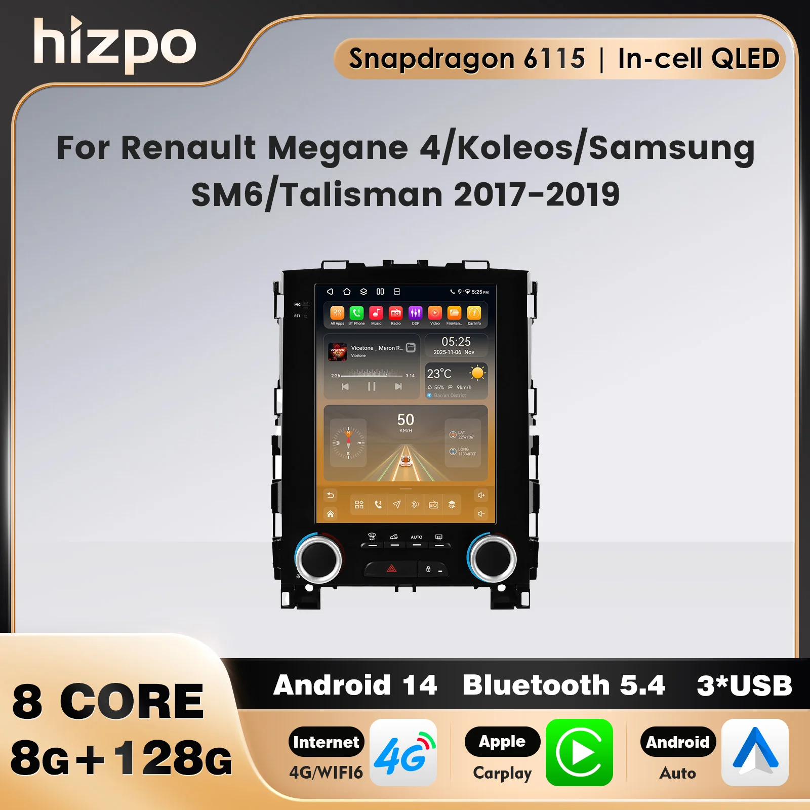 Hizpo Snapdragon 8 core Carplay Car Radio For Renault Megane 4/Koleos /Samsung/SM6/Talisman 2017-2019 Android Auto