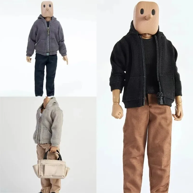 Maßstab 1:12, männlicher Soldat, schwarze Weste, modischer lockerer Kapuzenmantel, schmale Passform, gerades Hosen-Set für 6-Zoll-Actionfiguren, Puppenkörper
