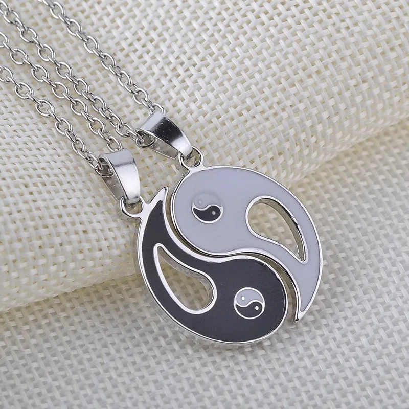 2Pcs Couple Necklaces Chinese Tai Chi Gossip Banish Bad Luck Charm Pendant ChainNecklace Jewelry Lovers Valentine's Gifts 2025