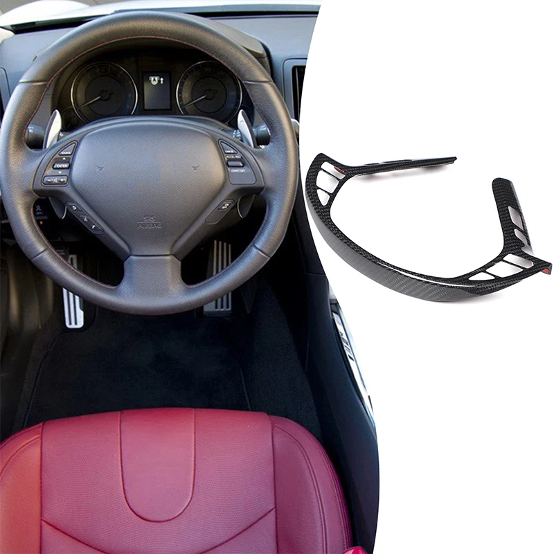 For Infiniti G Series 2007-2013 Real Carbon Fiber Car Steering Wheel Button Frame Decorative Sticker Car Accessories 2