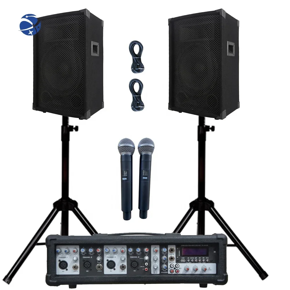 

Professional audio 1000W 2X12"Subwoofer PA speaker system BT TWS karaoke sets dj system 4 channel powered mixer bocina parlant