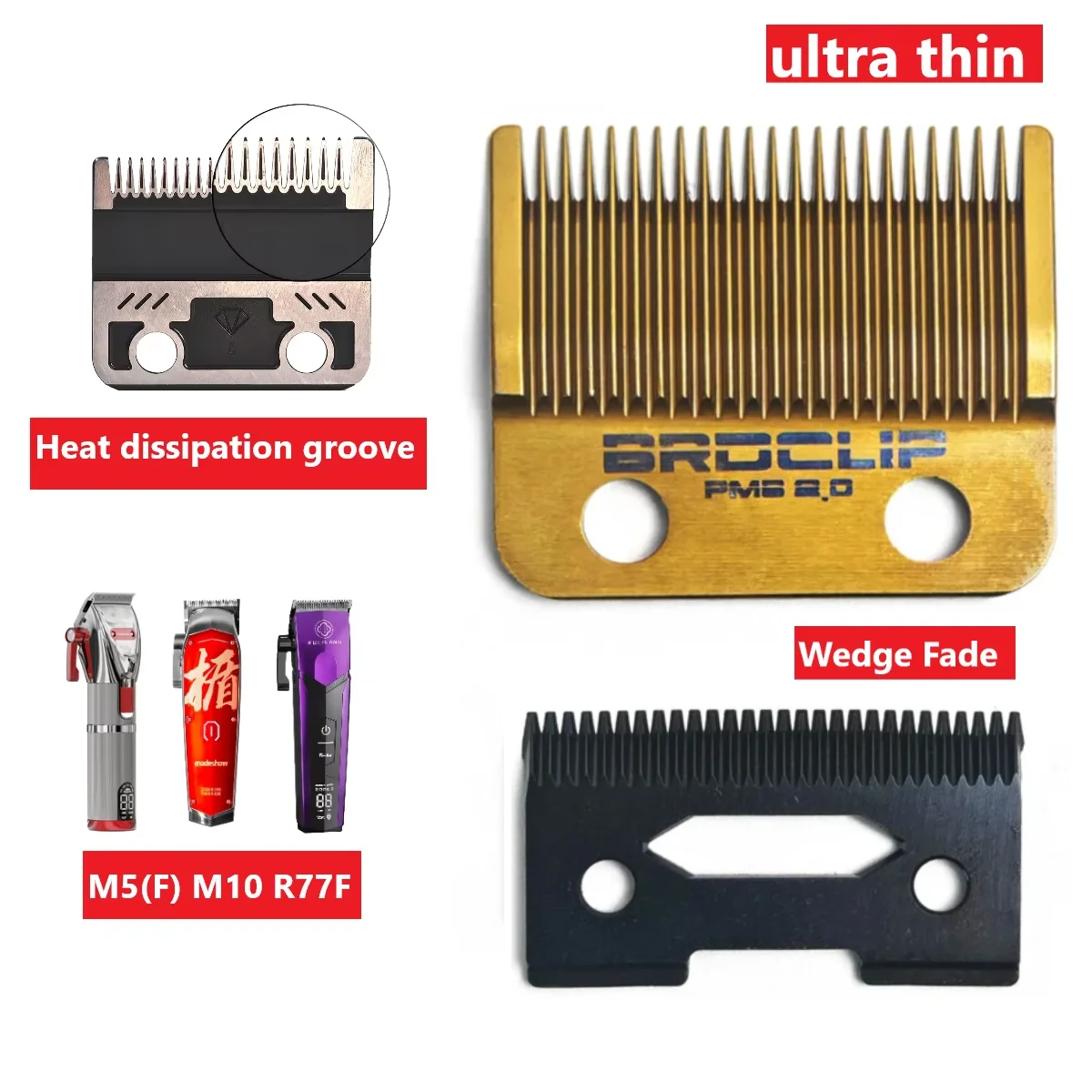 Replacement Cutter Head Madeshow Kulilang M5(F) M10 R66 R77F Hair Clipper DLC Ultra Thin Blade Trimmer Wedge Fade Blades