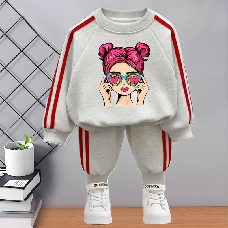 2026 Herbst Neuer Stil Kinder-Trainingsanzug Bedruckte Kinder-O-Neck-Hoodies und Lange Hose Zweiteiliges Set Mädchen Casual Sweatshirt-Sets – Detail 4