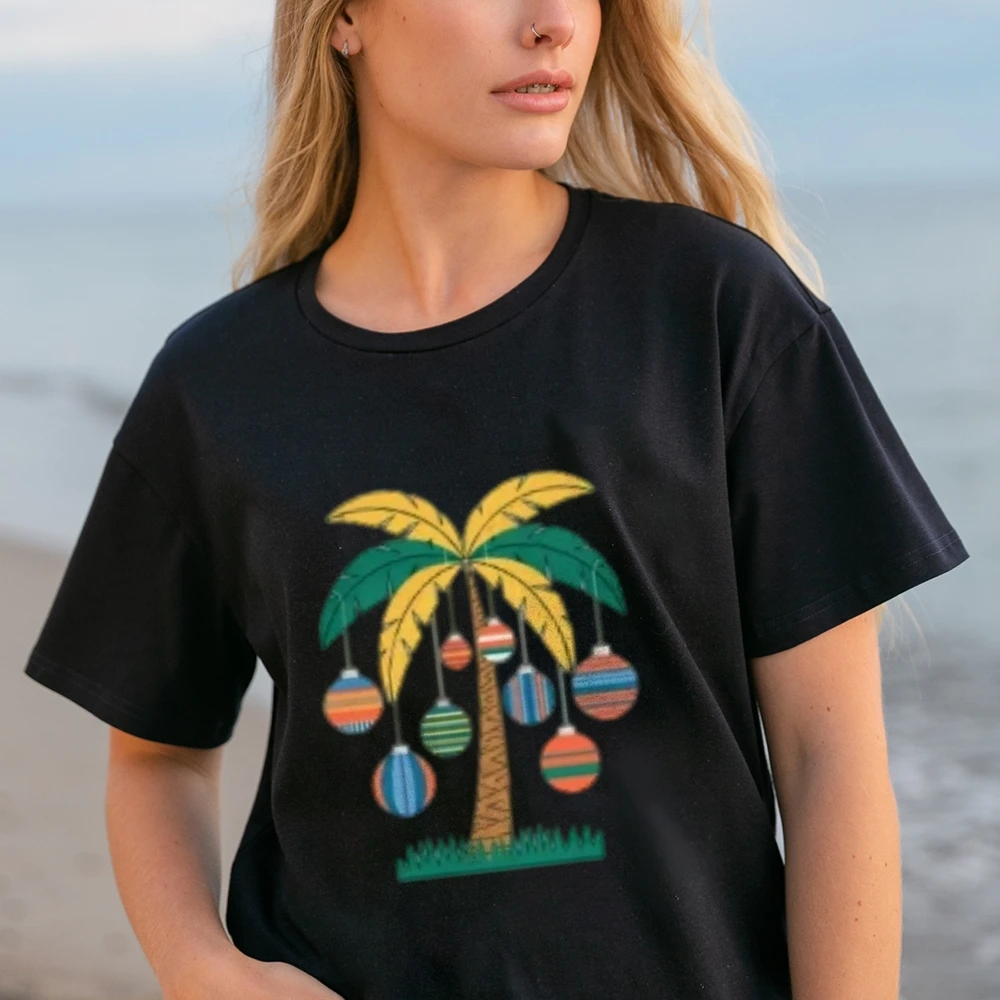 パームツリーデザインのピュアコットンTシャツ、スタイリッシュな夏のビーチウェア、柔らかく通気性のある女性用トップス、休暇や普段使いに最適