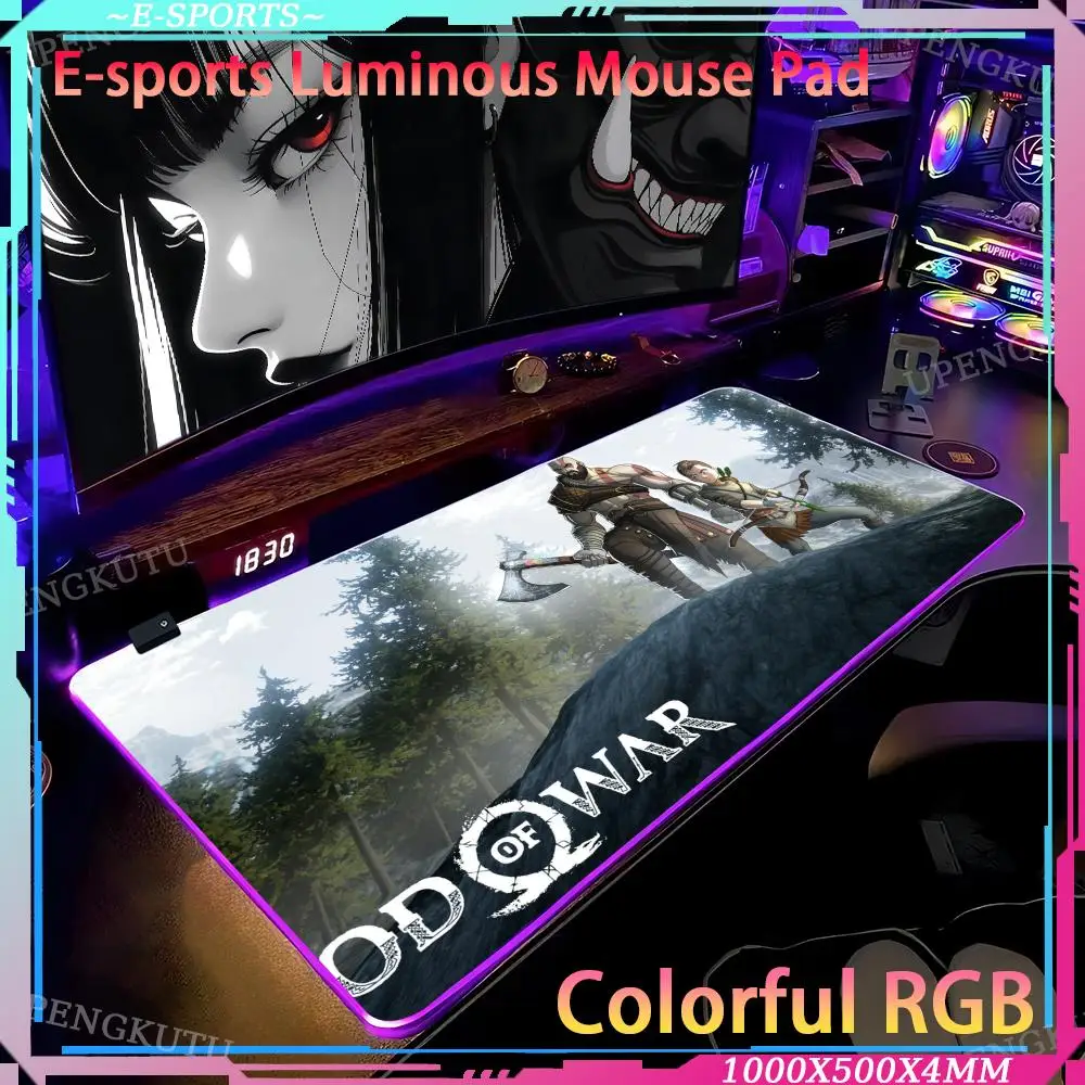 RGB G_God of War R_Ragnarok XXL Desk Mat 1000x500x4mm Writing Accessory Mat LED Gaming Keyboard Mat Gaming Desk Accessory Mat