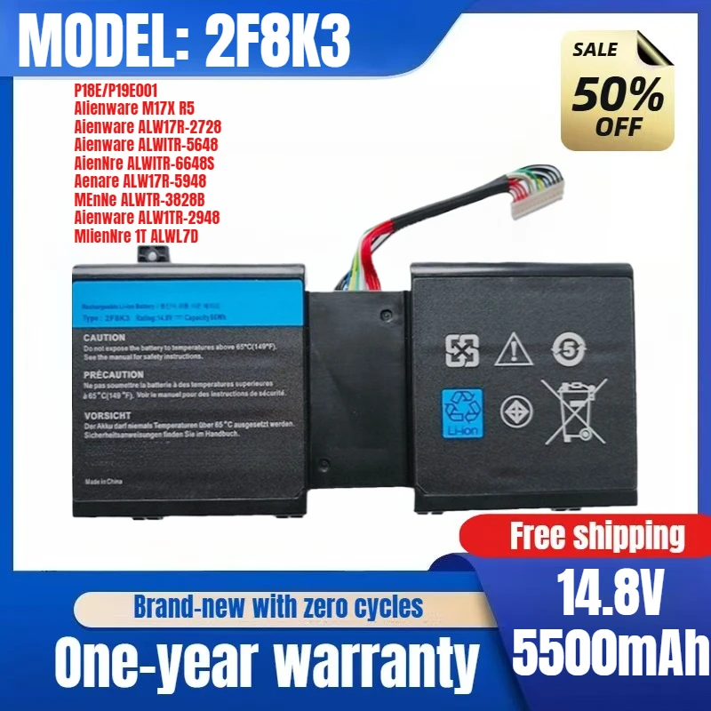 

Для Dell 2F8K3 Alien 17/18 M17X R5 M18X R3 P18E P19E аккумулятор