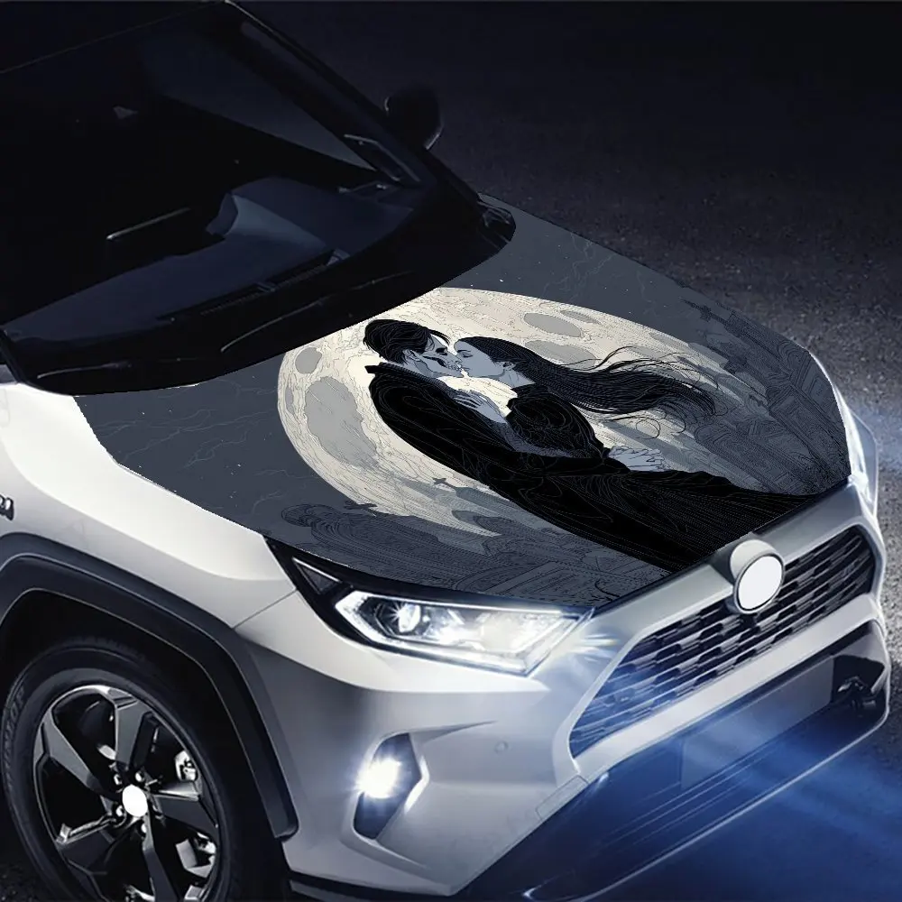 Kiss Under the Moonlight Car Vinyl Wrap, PVC Waterproof Car Hood Sticker, Self-Adhesive Scratch-Resistant Stickers for Engine Co