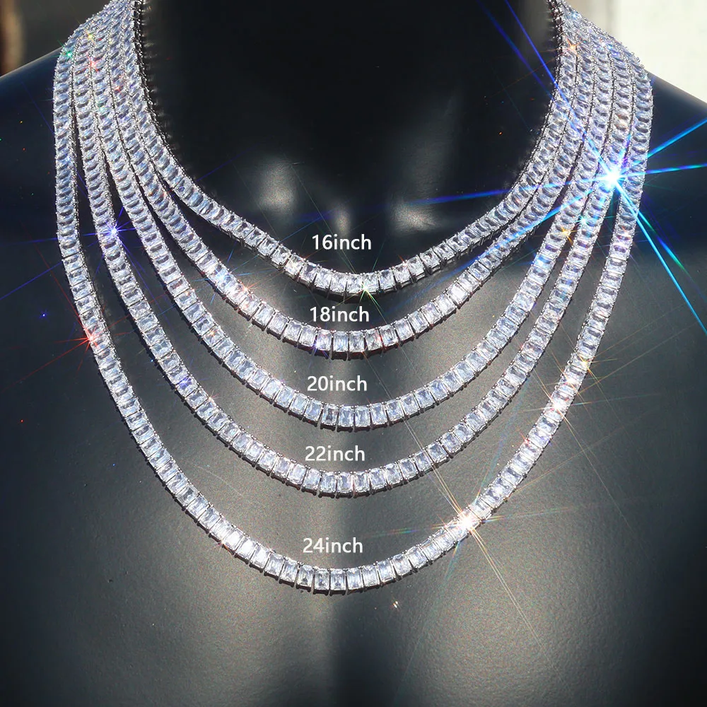 6mm Rectangular Zircon Bling Women Tennis Chain Full Iced Out Inlaid Sugar Tennis Necklace Hip Hop Jewelry Free Laser Logo