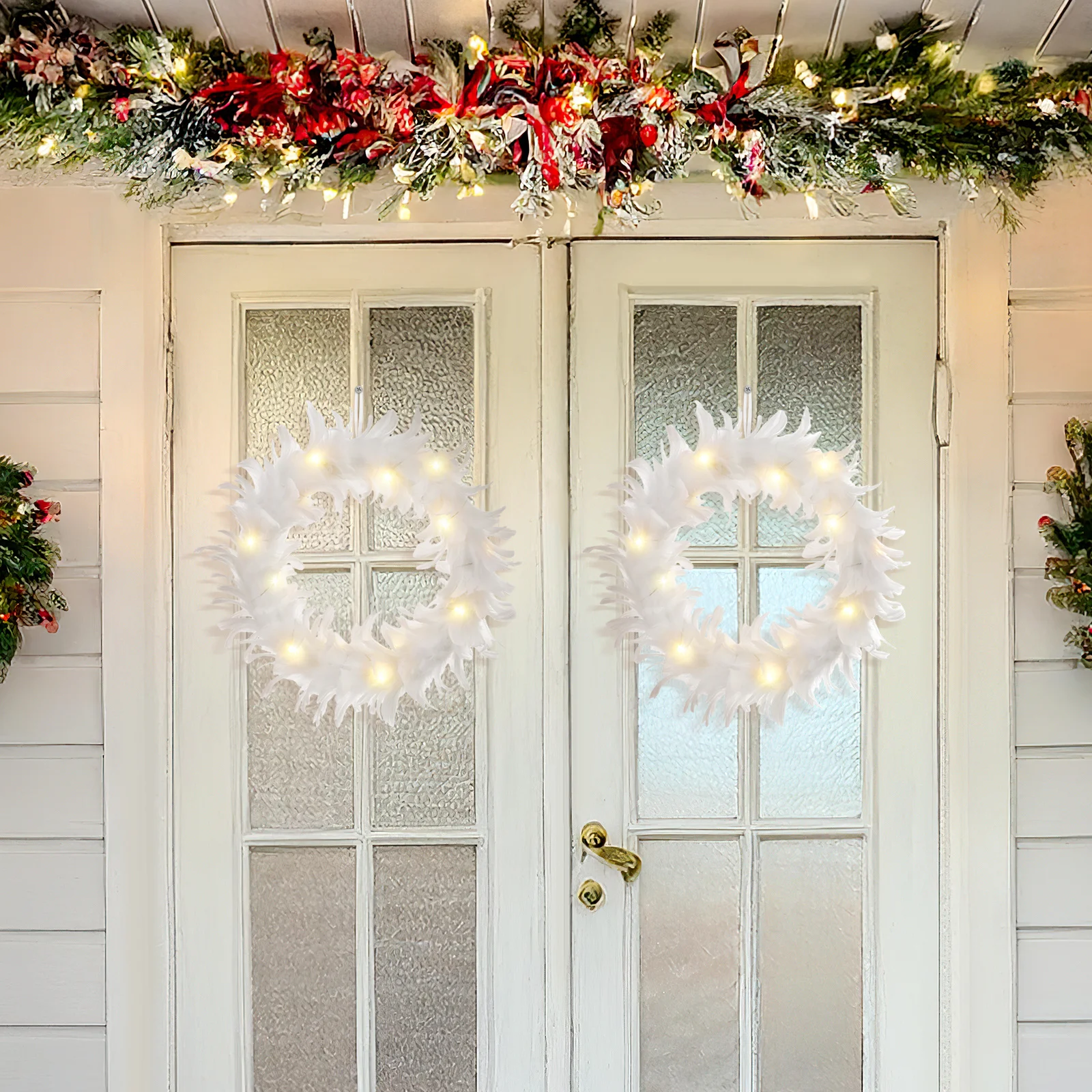 

1pc Luminous Wreath White Simulated Door Decor For Home Wedding Party Festival Hanging Ornament Washable