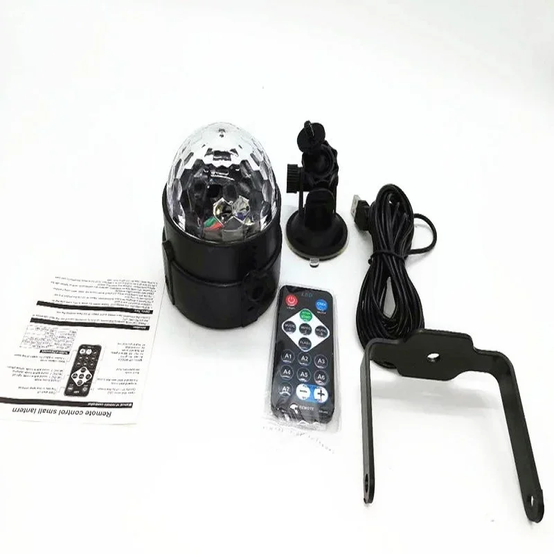 Car DJ lamp USB voice controlled mini crystal magic ball lamp remote control LED car mounted rotating charging treasure small