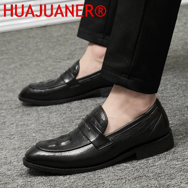 

New Genuine Leather Men Casual Shoes Luxury Brand Wedding Dress Shoes Slip on Lazy Driving Loafers High-end offce Big Size 36-47