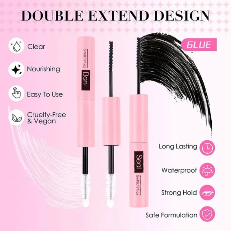Dual Head Eyelash Glue Lash Bond and Seal Kit Odorless Quick Dry Waterproof Low Irritation Super Strong Hold Lash Raincoat