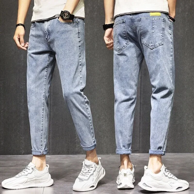 Man Cowboy Pants Stretch Men's Jeans Harem Trousers Cropped Elastic Casual Korean Fashion Spring Autumn Aesthetic 2024 Clothing