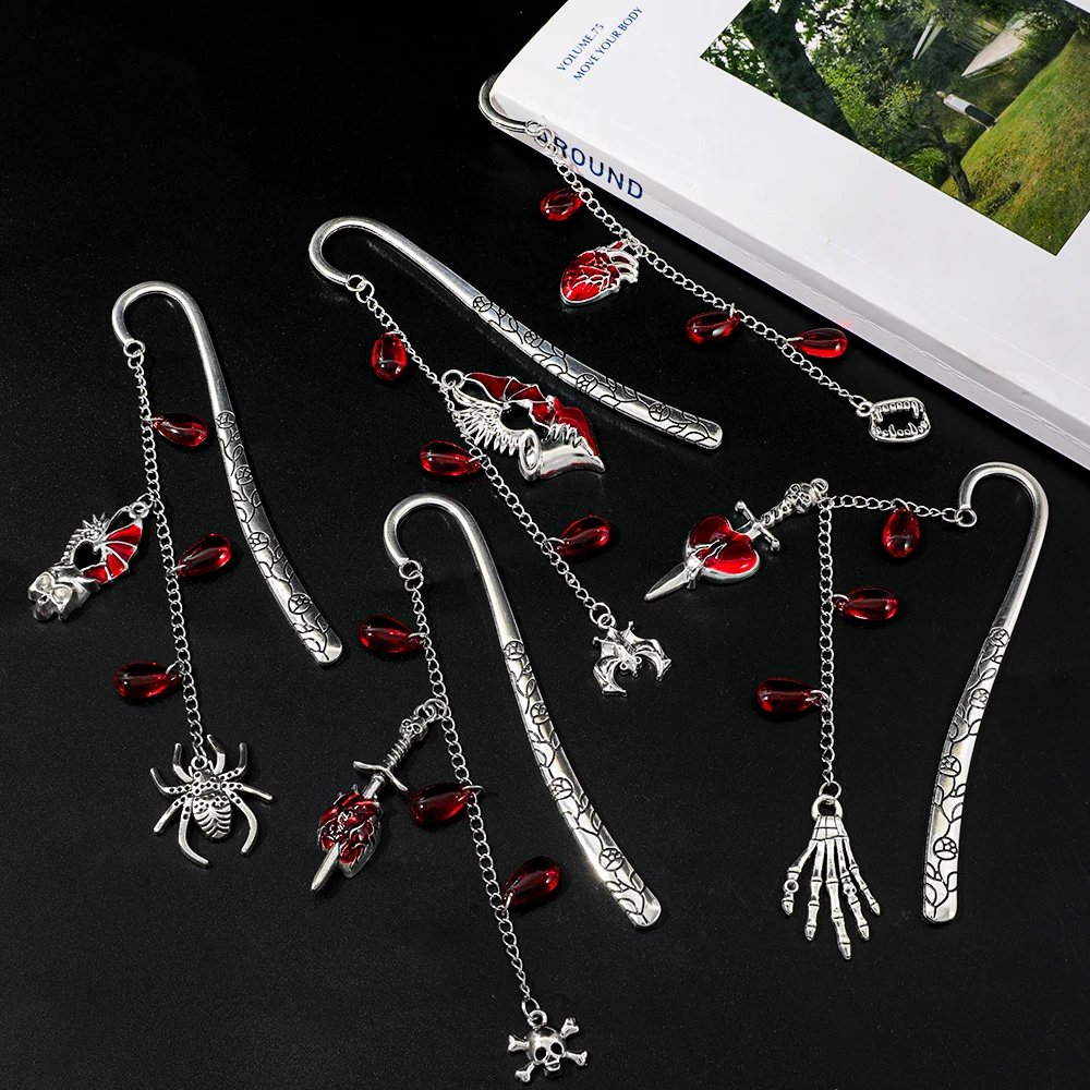 جمجمة مرجعية عتيقة، عنكبوت، مضرب، علامة مرجعية من سبيكة قلادة قطرة الدم، مع إشارة مرجعية لسلسلة الخرز، هدية الهالوين.