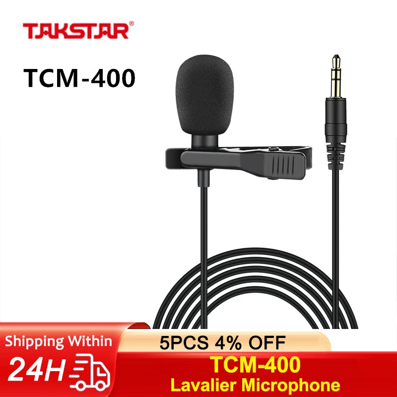 

Takstar TCM-400 Профессиональный петличный микрофон с разъемом 3,5 мм и кабелем для сотового телефона для записи видео, веб-трансляции интервью