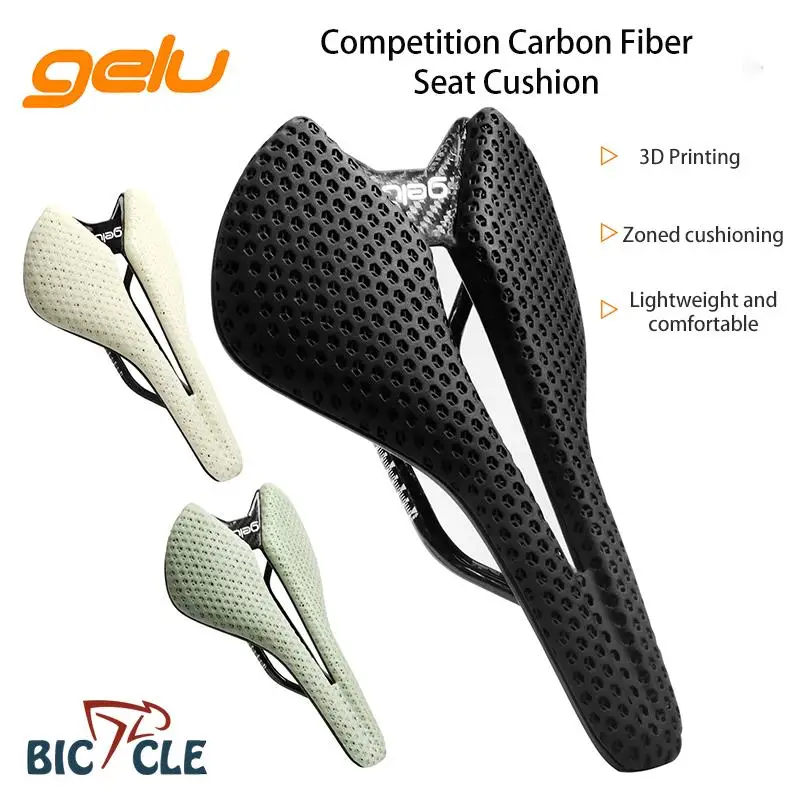 Gelu Bicycle 3D Printed Carbon Fiber Saddle Ultralight 166g Hollow Comfortable Honeycomb Cushion Road Bike MTB Breathable Seat