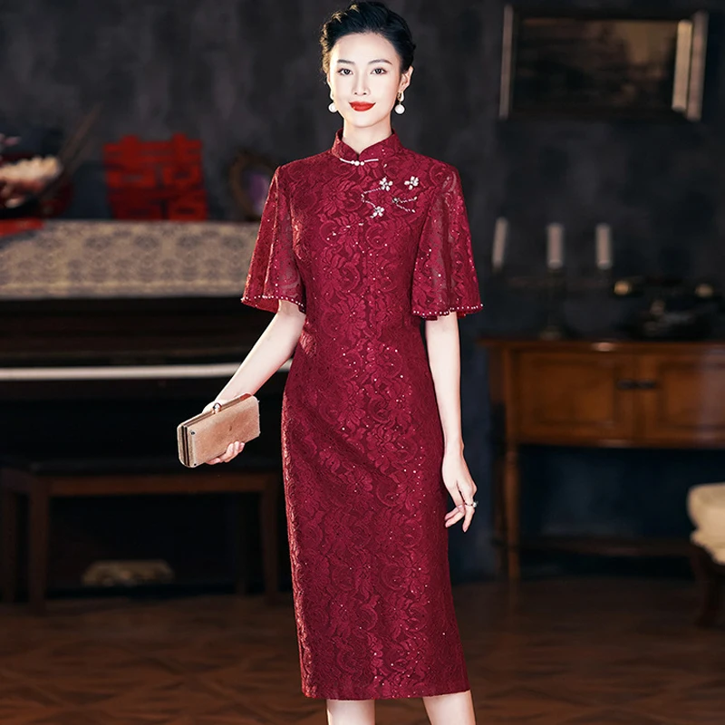 

Yourqipao Plus Size Lace Mother Of The Bride Dresses Chinese Traditional Cheongsams Groom Mother Dresses Robe Mere De Mariee