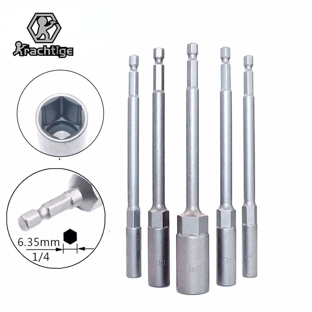 

5.5-19mm Impact Socket Adapter 6.35mm Hex 150mm Length Deepen Power Nut Driver Drill Bit Set Power Tools