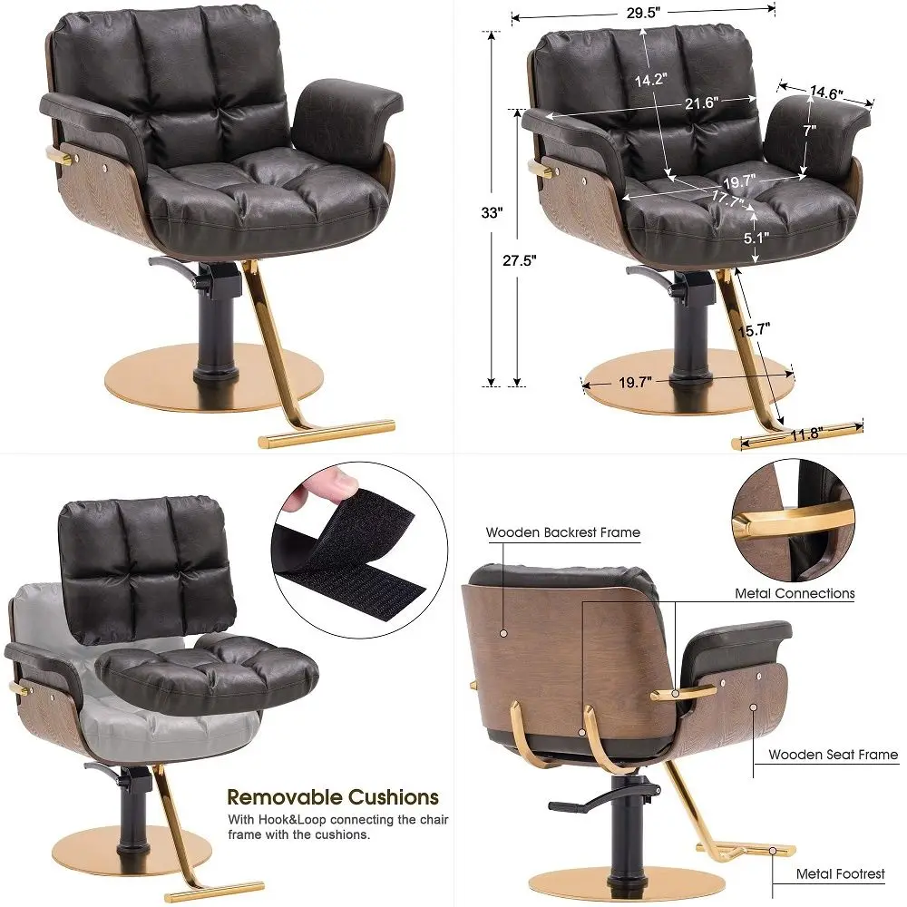 

Luxurious Barber Chair with HeavyDuty Hydraulic Pump, Adjustable Reclining Salon Chair for Hair Stylist, GoldampBlack Hair Styl