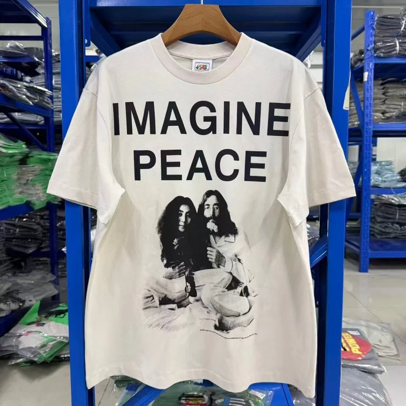 Peace Love & Rock N Roll Print T-Shirt Men Women Retro Casual Streetwear
