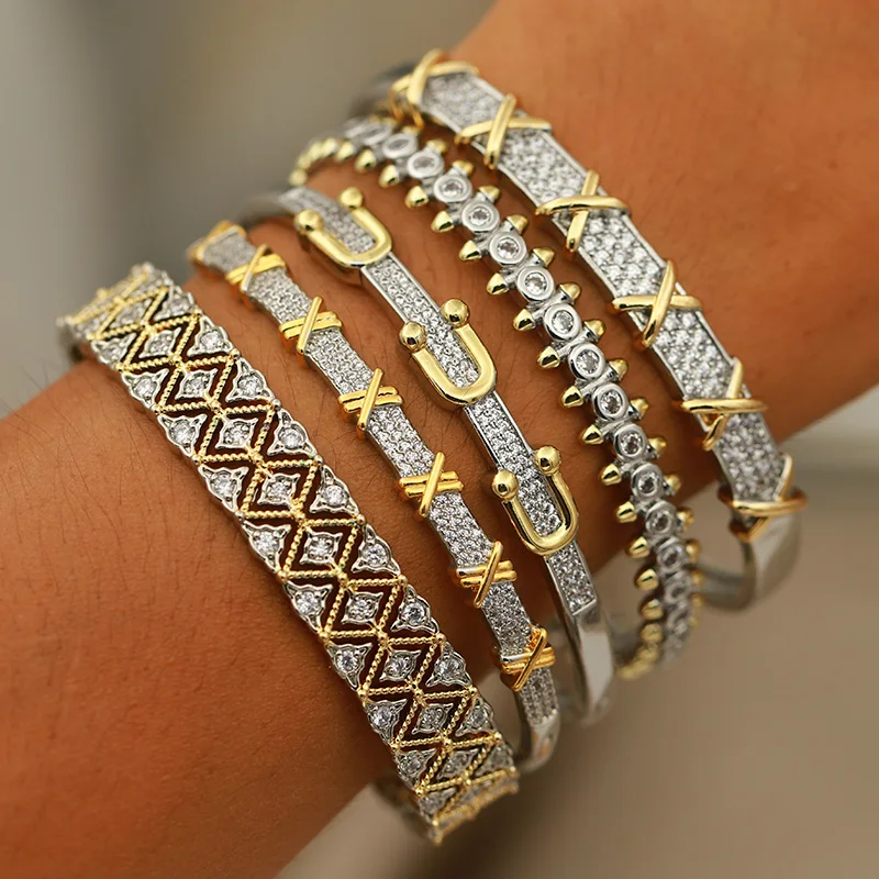 جديد البصر تصميم كريستال إلكتروني أساور للنساء أزياء العلامة التجارية مجوهرات زركونيا الصليب هندسية أساور الملحقات