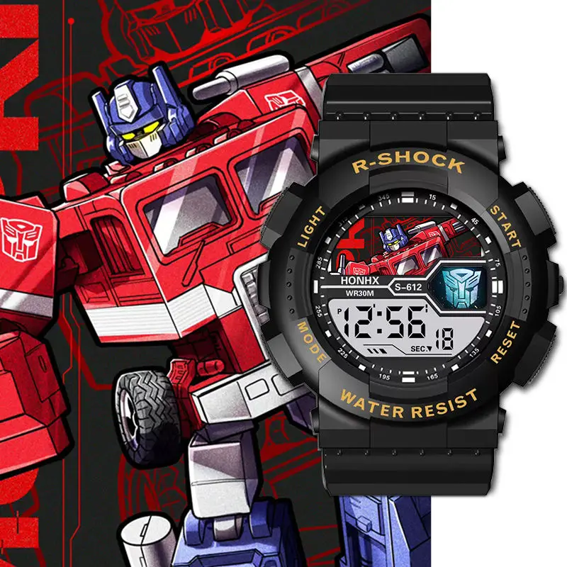 変形オプティマスプライム トレンディ電子防水発光学生向け耐衝撃スポーツスマートタイミングウォッチ 男性へのギフト