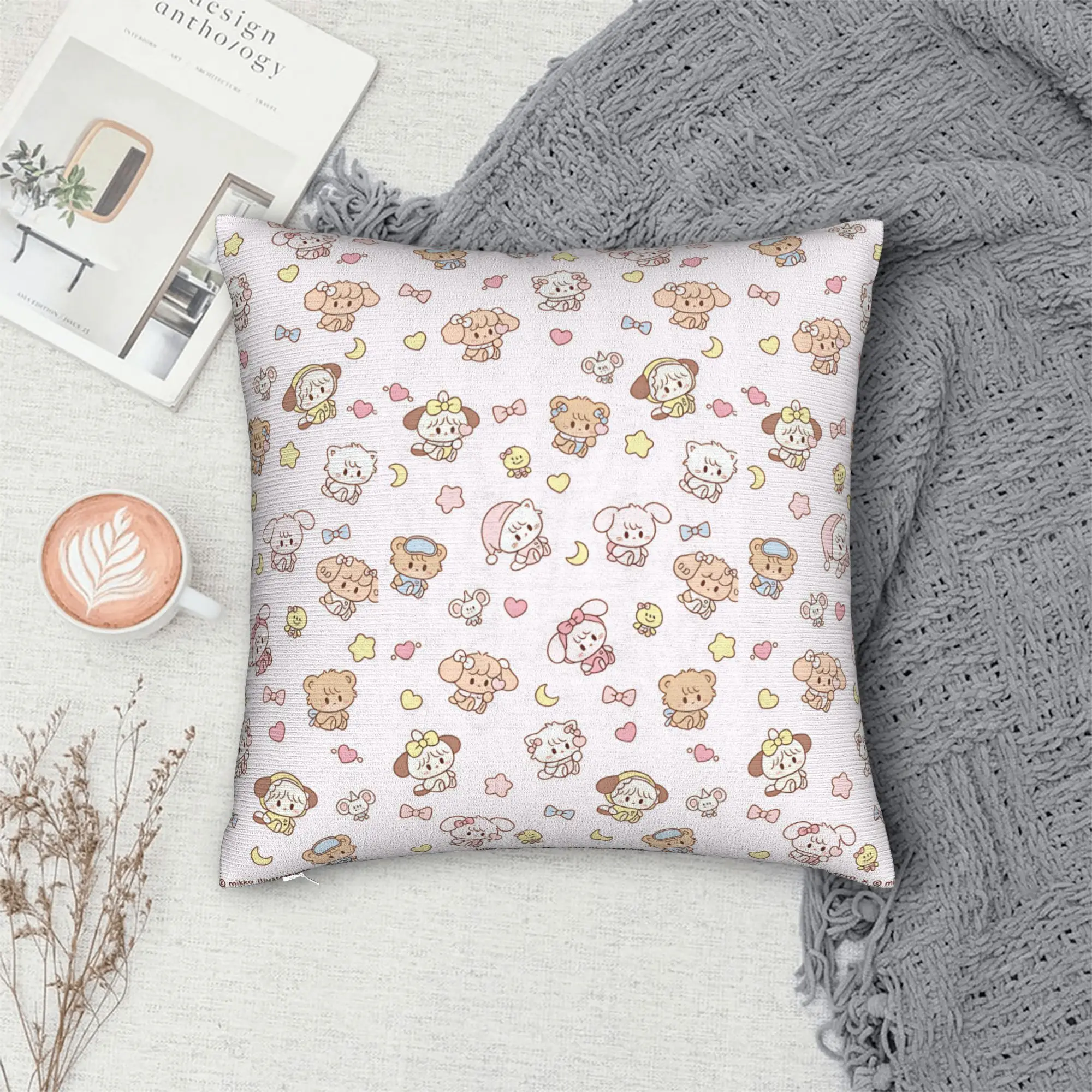 Mikkos Mousses Pillow Case  Cute Funny Pillow Cover Square Pillowcases For Living Room Chair