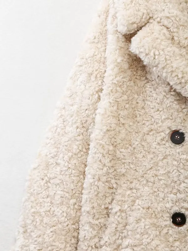 Casaco F de Inverno com Efeito de Pele Sintética Espa e Quente Novo Estilo com Três Botões, Lapela de Notch, Manga ...