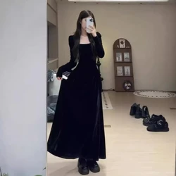 Dress for Women in Autumn French Style Socialite High-end Black Velvet Inner Birthday Party Evening Dress Long Skirt