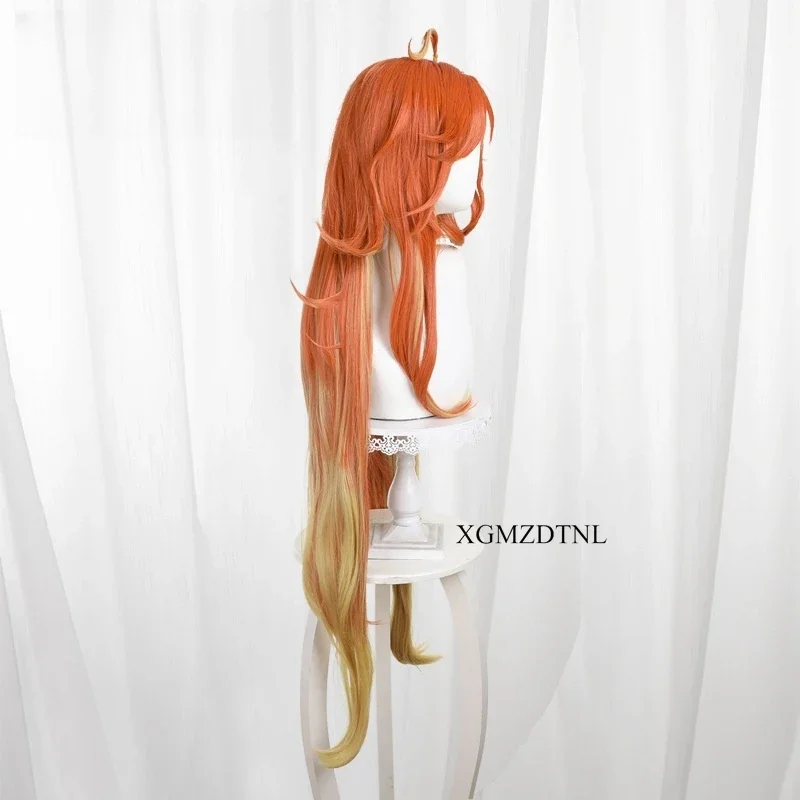 Pyro Archon Mavuika Game Genshin Impact Cosplay Wig Orange Yellow Mixed Color Gradient 110cm Long Hair Halloween Role Play Prop