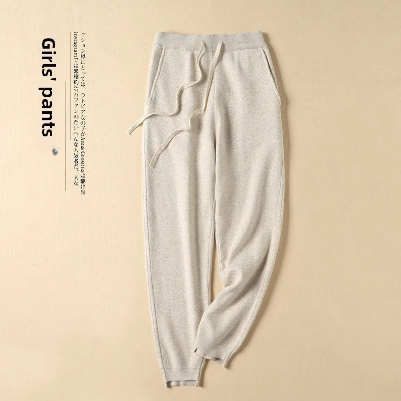 Pantalon sarouel tricoté pour femmes, taille haute, amincissant, chaud, avec cordon drapé, pantalon Long décontracté