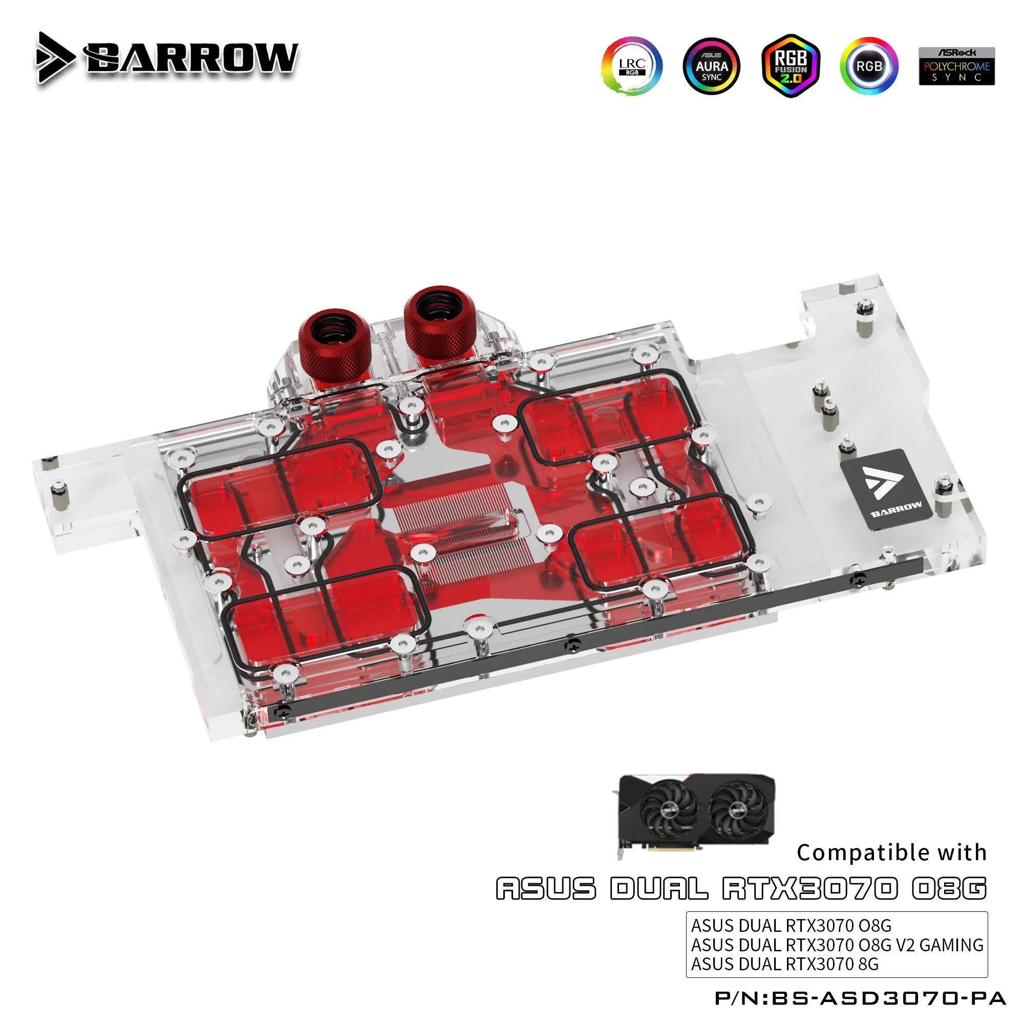 BARROW GPU Water Block For ASUS DUAL RTX 3070 O8G GAMING Graphics Card ,Copper Full Coverage ,5V Header A-RGB ,BS-ASD3070-PA