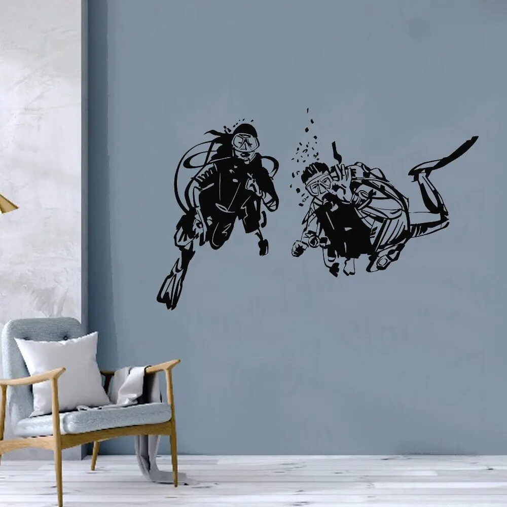 Wall Decal Divers Ocean Vinyl Decor Scuba Diving Suit Extreme Sport Stickers Mural Bedroom Home Decor Living Room Poster WL1498