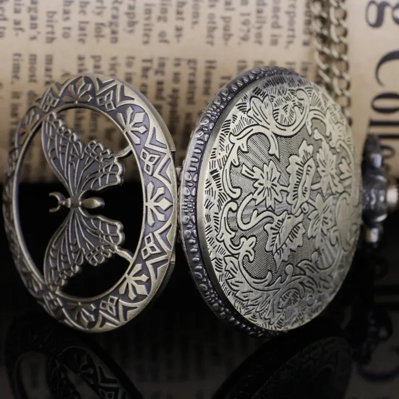 절묘한 나비 모티브 빈티지 석영 주머니 시계 레트로 디지털 펜던트 목걸이 체인 시계 쥬얼리 여성 남성을위한 선물