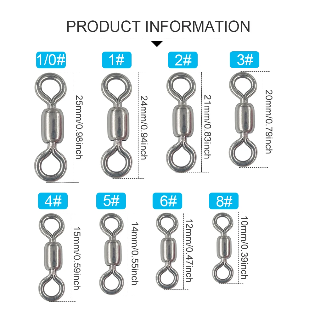 20-1000 PCS 304 Stainless Steel Fishing Crane Rolling Swivel Barrel Fishing Swivels Hook Line Connector Fishing Tackle