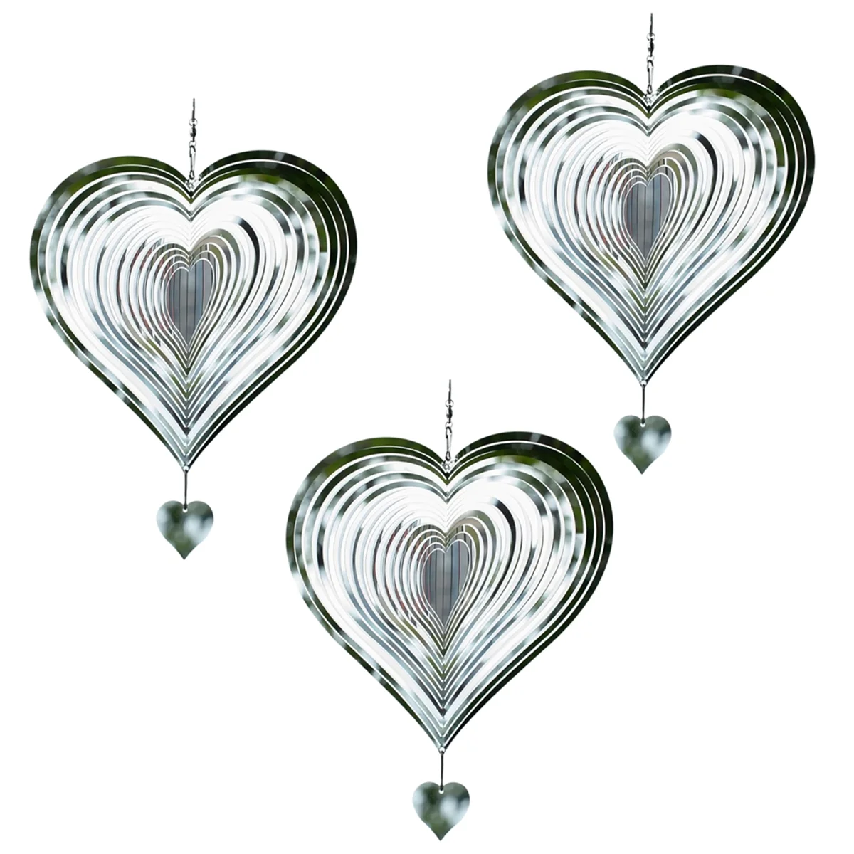 

New 3D Heart-Shaped Wind Turner, Silver Heart-Shaped Wind Turner for Courtyards and Gardens, Hanging Wind Turner