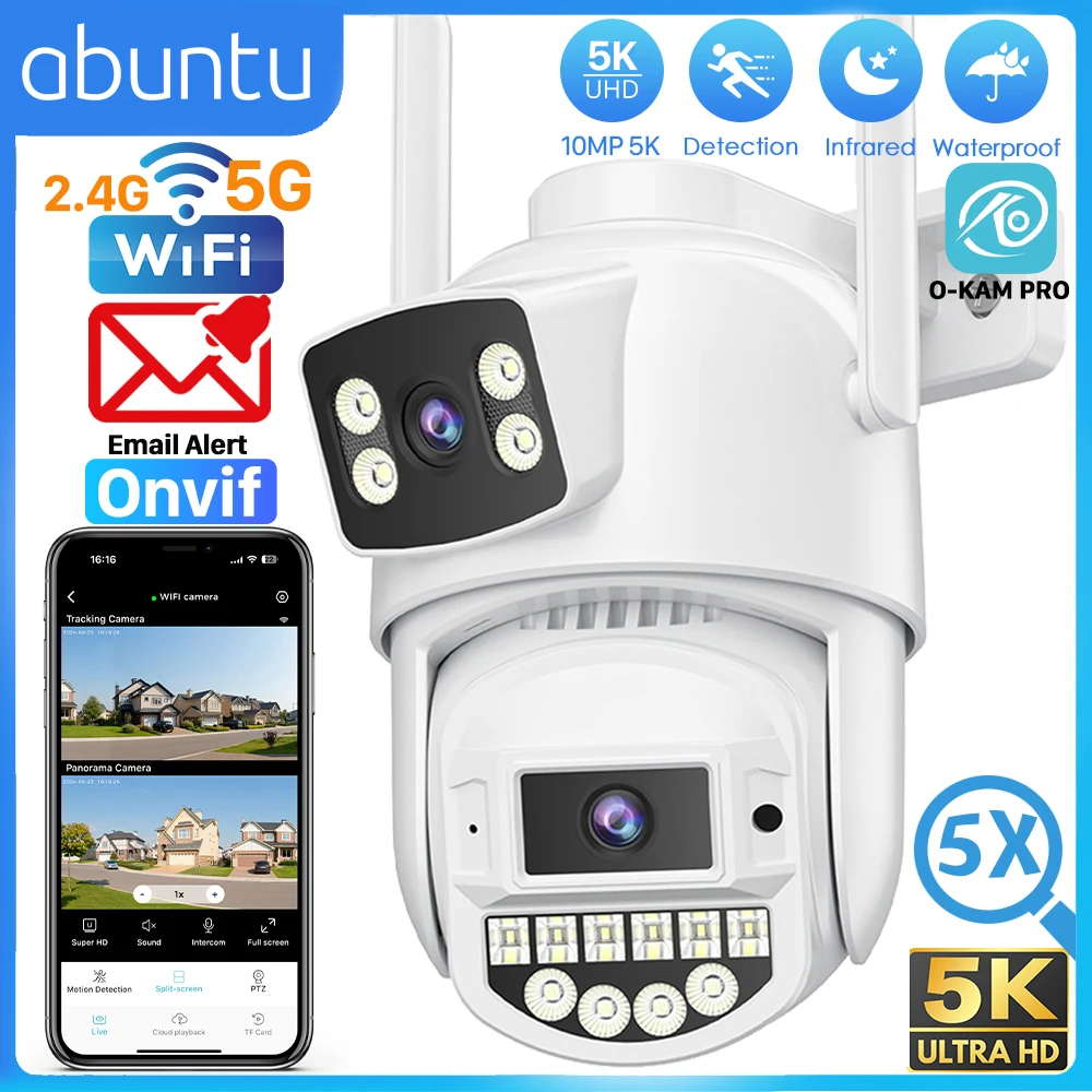 

10MP 5K IP Camera Wifi PTZ Outdoor Dual Lens Video Surveillance Camera Auto Tracking Human Detection CCTV Security Protection