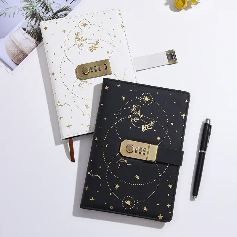 Imagem -04 - Creative Password Book With Lock Thickened Diary Student Notepad Stationery Notebook Binder Novo a5 200 Páginas