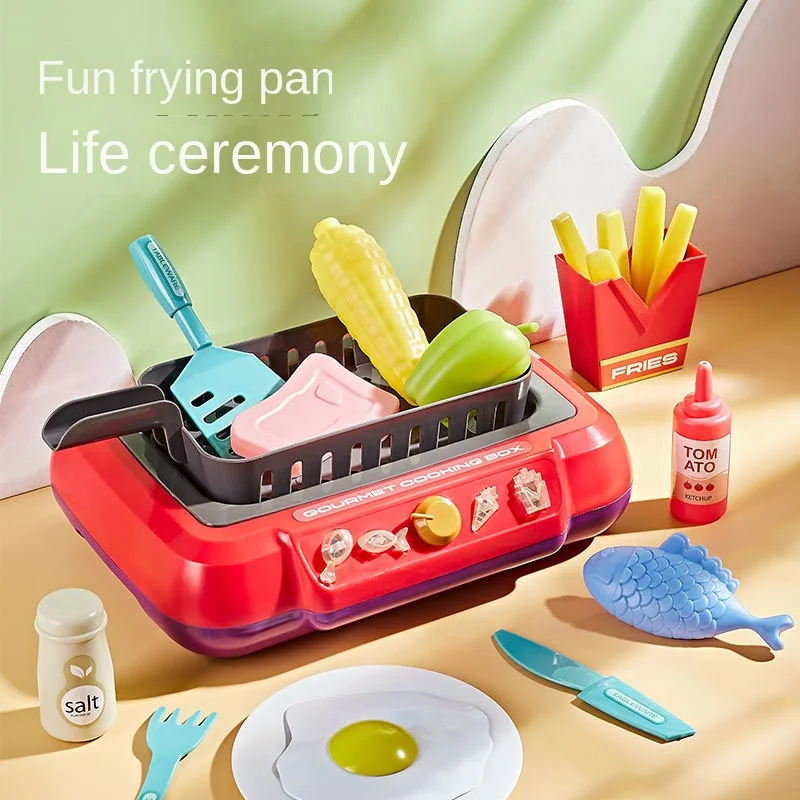 

Cross-Border Simulation Barbecue Stove Teppanyaki Toy Food Color Changing Boys and Girls Kitchen Play House Induction Cooker Set