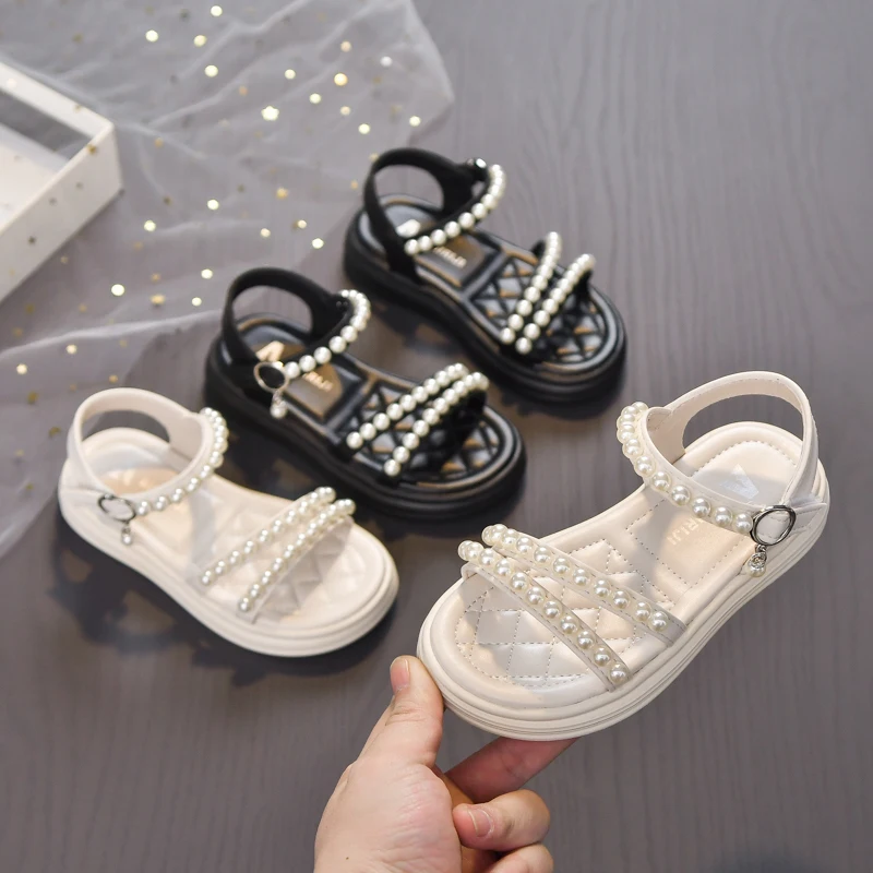 

Fashion New Little Girls Sandals Summer Elegant Pearl Children Fashion Princess Shoes Wedding Party Kids Causal Dress Sandals