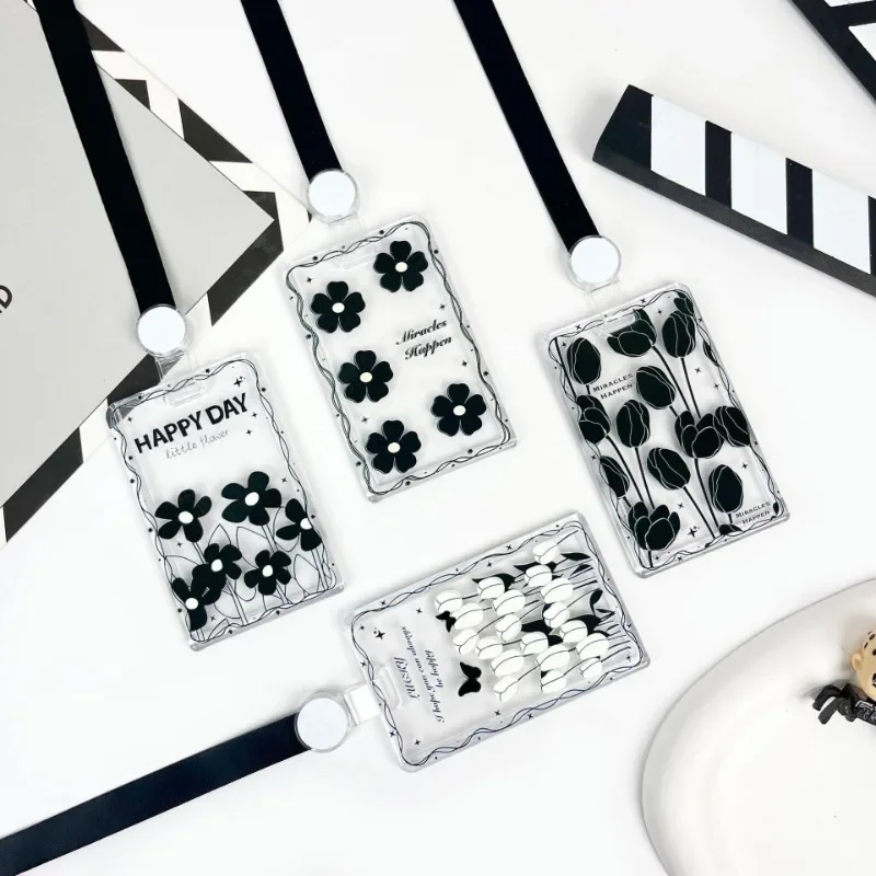 1-шт-простой-черный-цветок-прозрачный-держатель-для-карт-кампус-студенческий-id-банковская-карта-различные-защитные-чехлы-для-карт
